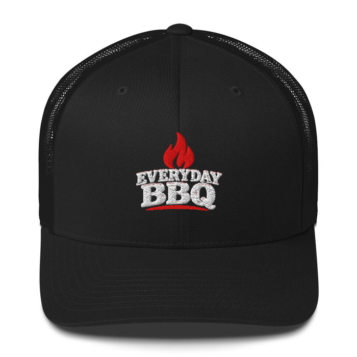 Everyday BBQ embroidered trucker hat in black, front view