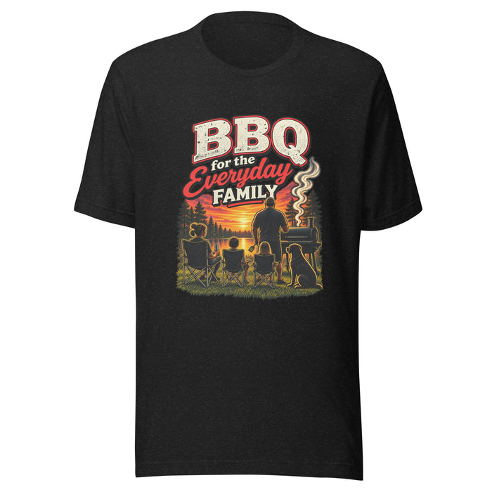 BBQ for the Everyday Family Tee in black heather, front view
